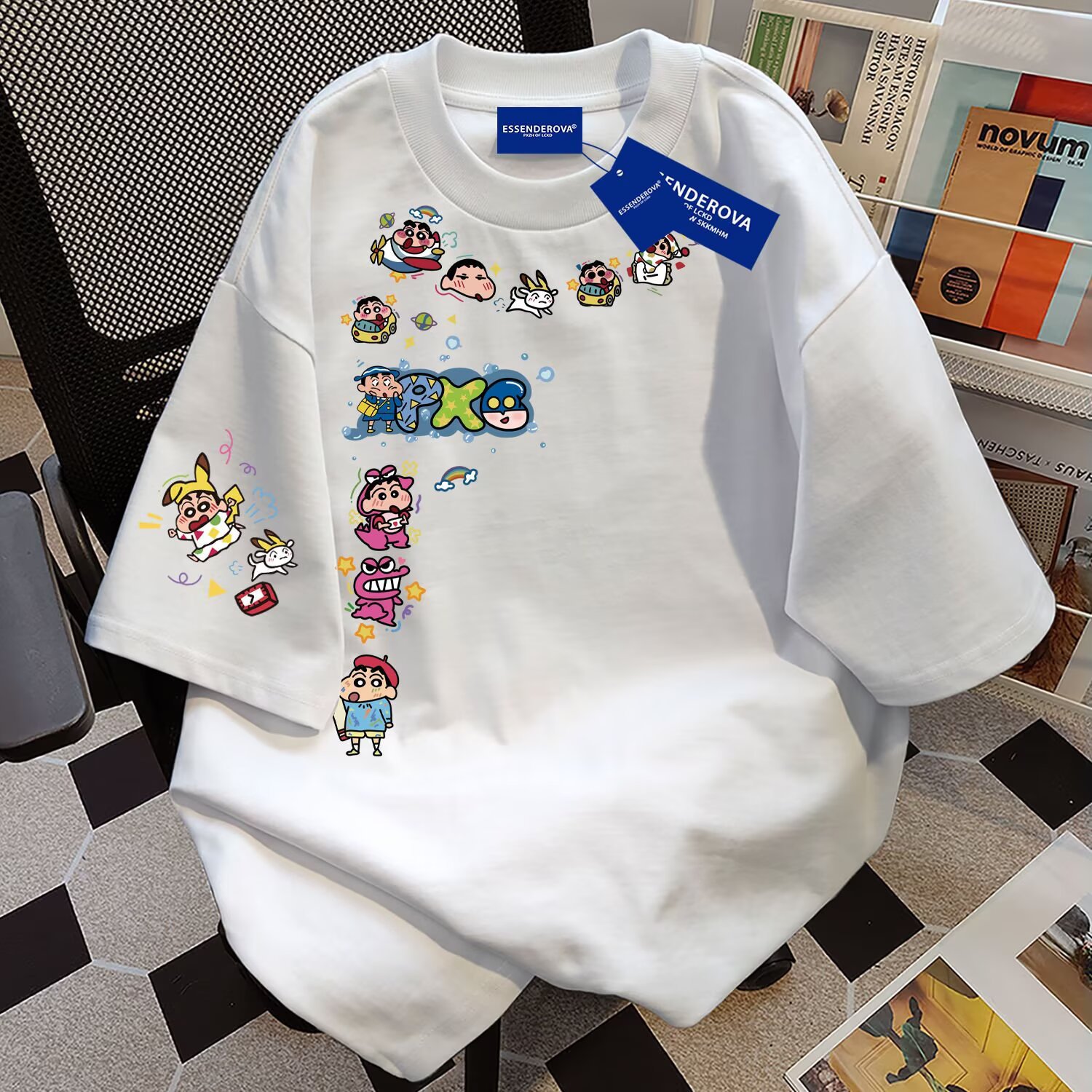 2025 Summer Pure Cotton Printed Short-sleeved T-shirt Crayon Shin-chan Junior Casual All-match Loose Crewneck T-shirt for Men