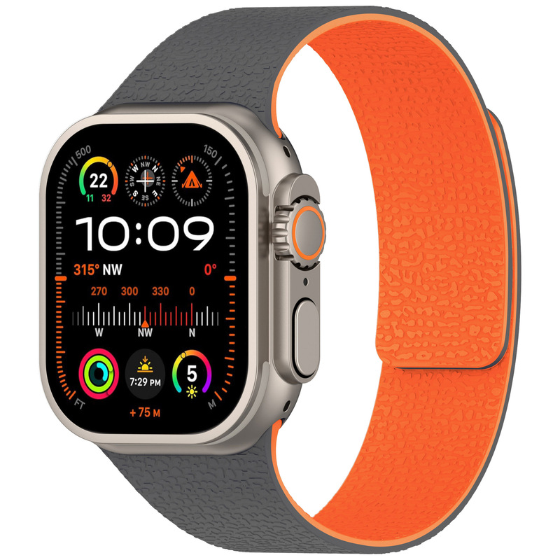 适用苹果手表带Apple Watch荔枝纹表带 Ultra荔枝纹硅胶磁吸表带|undefined