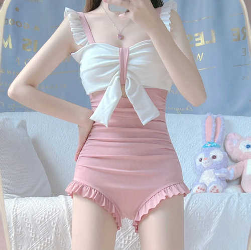 New swimsuit women's wholesale one-piece ruffle professional swimwear bow backless spa