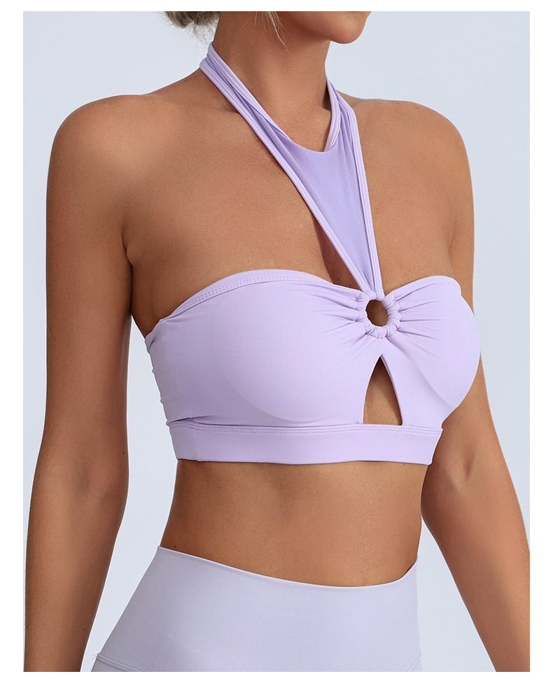 Europa y los Estados Unidos hueco collar malla de acondicionamiento físico cuello colgante chaleco sexy para mujeres con pecho desmontable bra de entrenamiento deportivo image 8