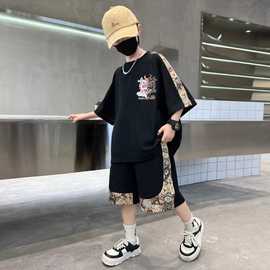 男童时尚夏款网红炸街短袖韩版两件套运动帅气时髦潮流短裤套装男