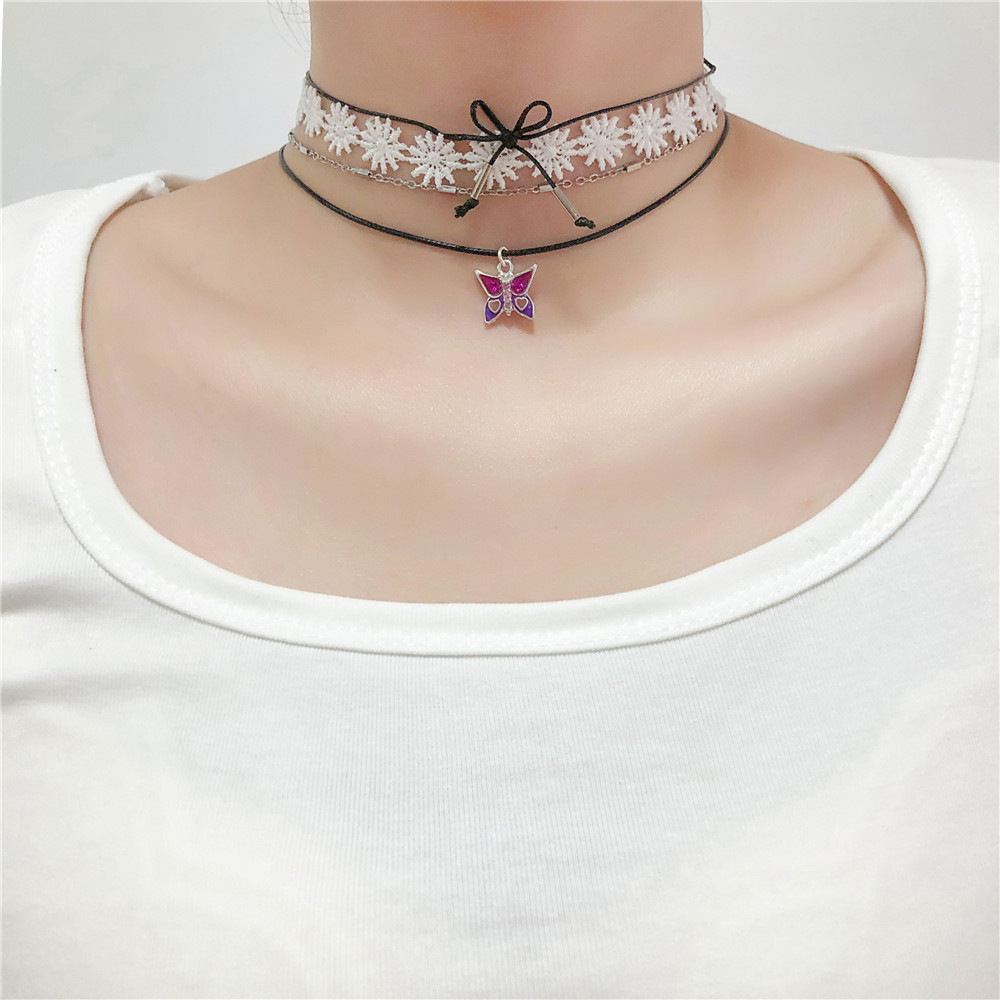 European And American Lace Flower Bow Clavicle Chain Fashion  Butterfly Pendant Choker display picture 3