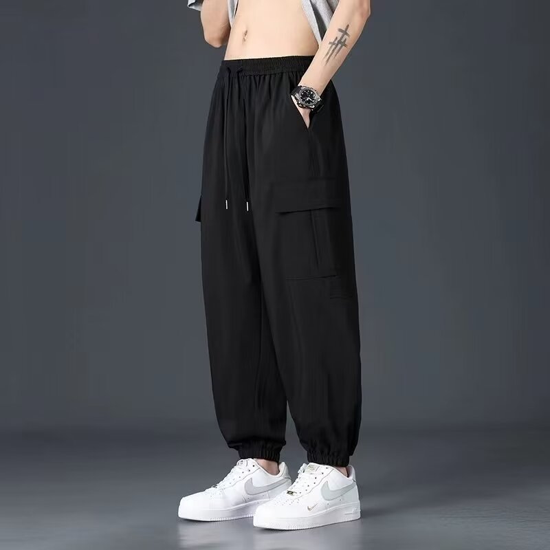 Pantalones casuales a rayas de la marca de moda, pantalones rectos anchos de primavera y otoño para hombres, pantalones deportivos sueltos de gran tamaño de estilo de Hong Kong, estudiantes de verano