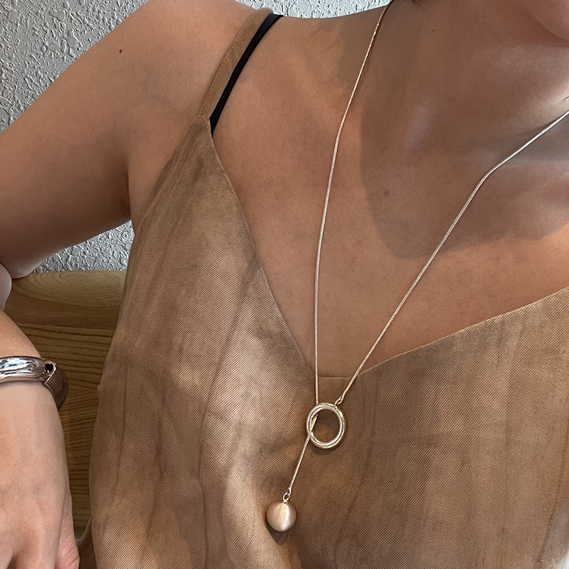 silver Copper Long Necklace Tassel High-end Niche Design All-match Woolen Chain silver Copper Long Necklace Tassel High-end Niche Design All-match Woolen Chain