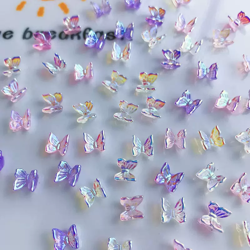 网红爆款 极光幻彩指尖立体小蝴蝶美甲饰品指甲装饰树脂配件批发