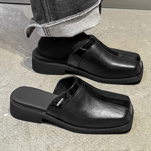 2025 New Men's Thick-Soled Heightening Breathable Casual Slip-On Outdoor Toe-Cap Half Slippers Lazy Shoes 26109-J