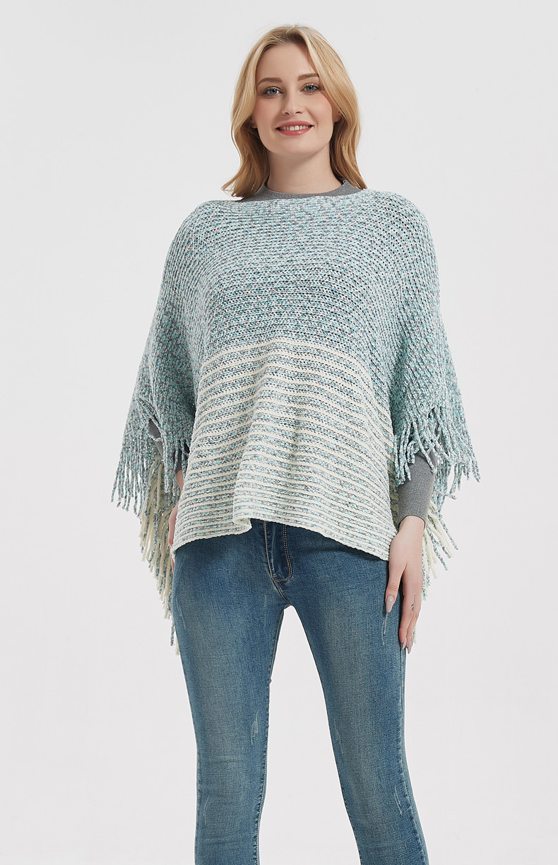 Unisex Fransenumhang Frühling und Winter Fledermausärmel Pullover Pullover gestreifter Umhang Pullover Umhang_voghion.com