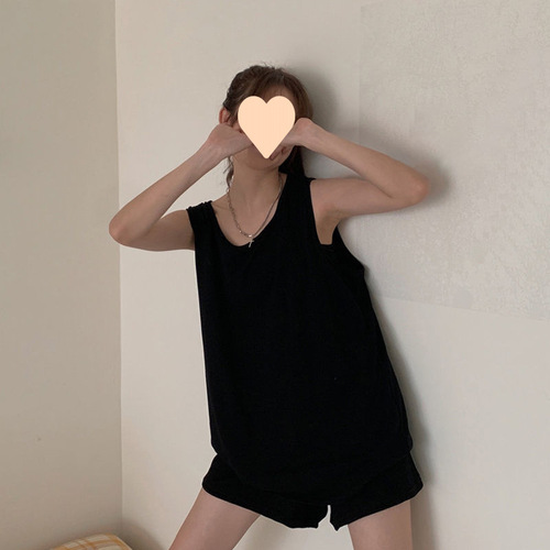 New trendy off-the-shoulder camisole with Korean style, outerwear fashion, sleeveless, loose fit, wind-length long dressy top.