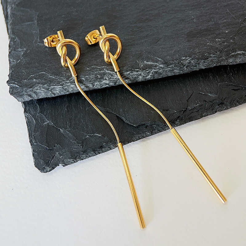 8g Weight 18K Gold Plated Plating Material Drop Earrings Classification 1 Pair Quantity Daily Occasion 1 Pair Simple Style Solid Color Tassel Plating Titanium Steel 18k Gold Plated Drop Earrings