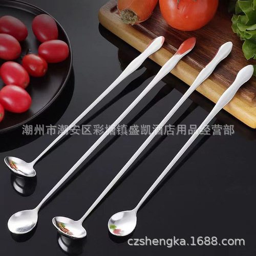 Seasoning spoon stainless steel long handle spoon tip honey coffee stirring spoon kitchen small spoon restaurant spoon seasoning spoon