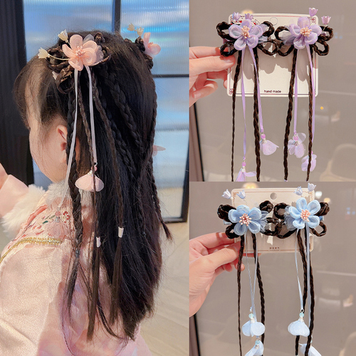 Children's flower headdress, antique bow hairpin, girl's tassel hairpin, little girl's Hanfu hair accessories, baby accessories