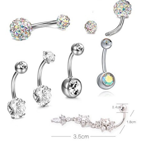 Amazon Wish exquisite AB color Australian opal navel stud set of 7 pieces, navel ring with zirconia, soft clay ball set combination