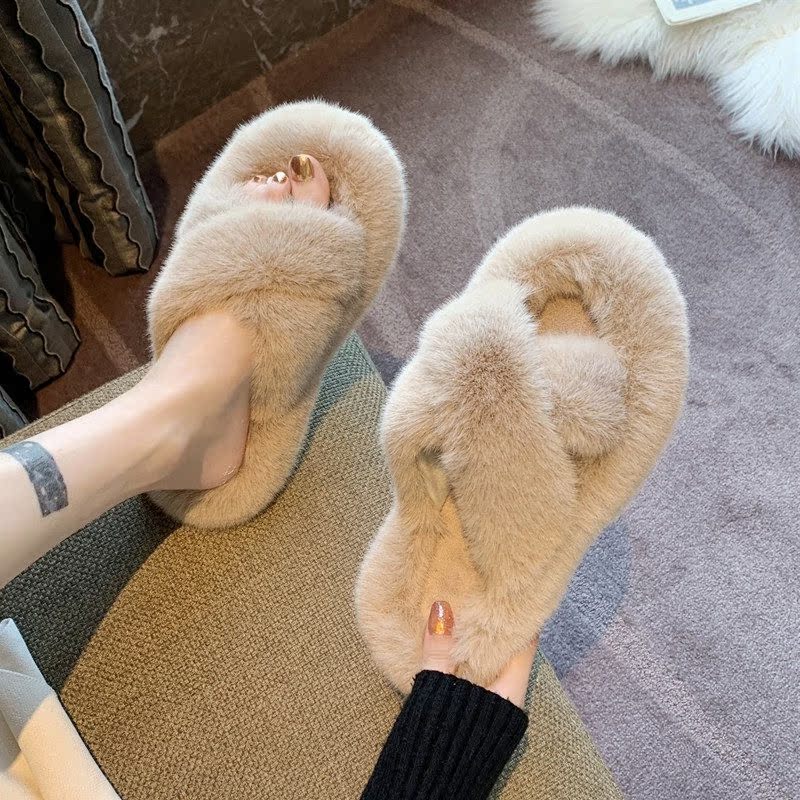 Furry Slippers for Women, 2026 New Korean Style Ins Trendy Shoes, Spring and Autumn 2026 Home Cotton Slippers, Spring and Summer