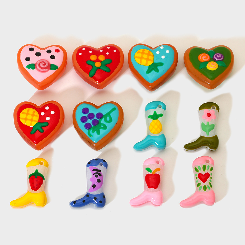 9g Weight Beads Jewelry Making Type 25*25mm Jewelry Making Size 1 Piece Quantity Glass Material Fruit, Heart Shape, Boots Pattern Cute, Sweet Style Irregular Craft 1 Piece 25*25mm Glass Fruit Heart Shape Boots Polished Beads DIY Jewelry Accessories 13