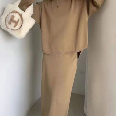 跨境毛衣欧美亚马逊外贸女装2025秋季纯色简约长袖时尚休闲套装女