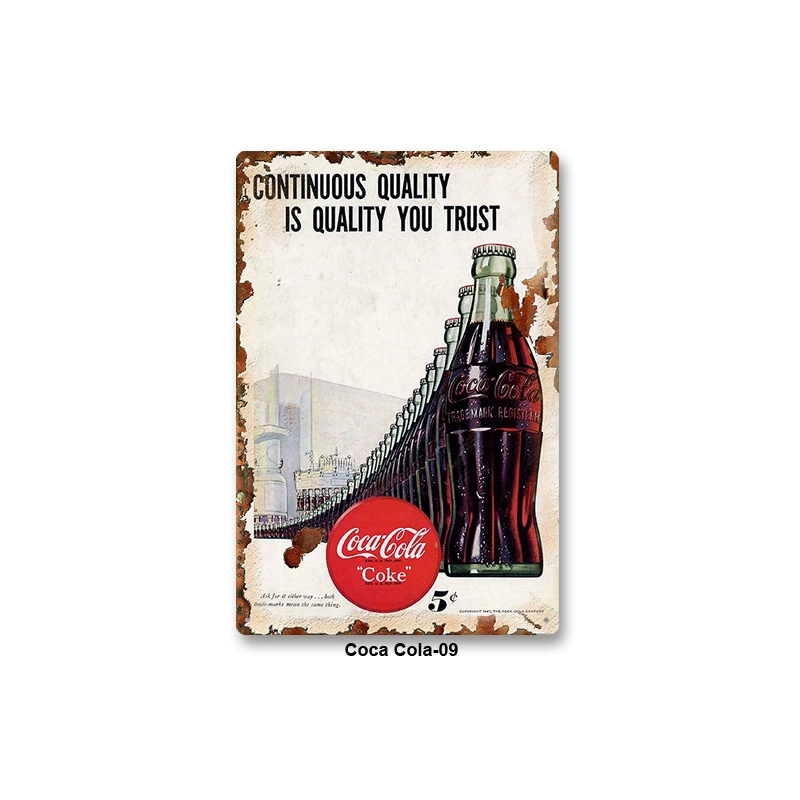 Металлическая настенная табличка Coca Cola, жесть 20×30 см, винтажный ретро стиль
