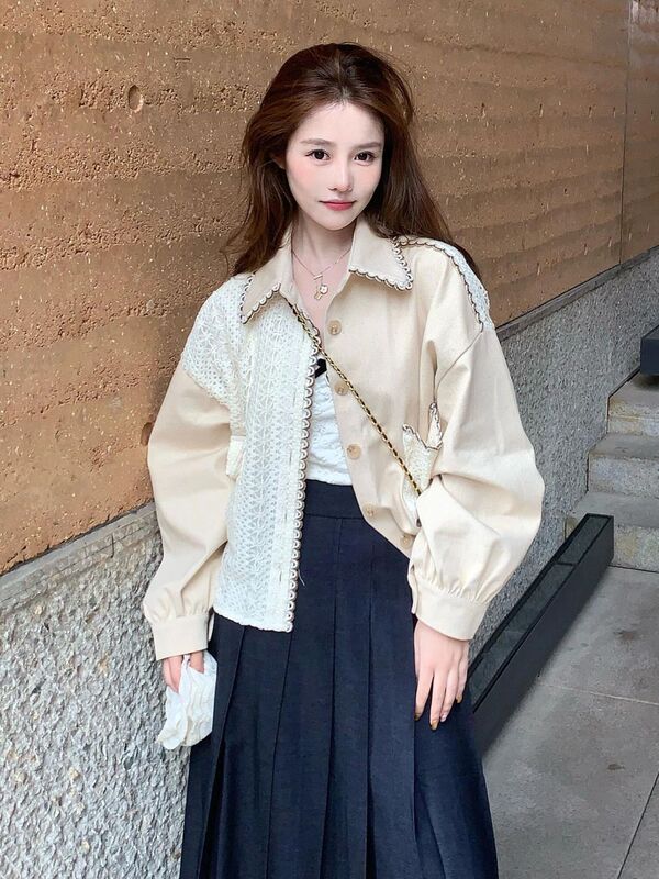 Korean-Style Beautiful Lapel Stylish Unique 2025 Early Autumn Jacket Coat for Women Spring and Autumn Korean New Style