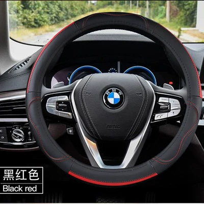 Steering wheel cover, wheel cover leather 36-38-40-42-45-47-50 - black-red-36cm