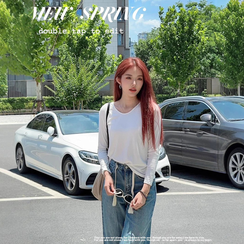 Anting Lou Pure White Top Shoulder All-match Base Shirt for Autumn Women's V-neck Design Sense Fashionable Pure Desire Long-sleeved Slim-fit Anting Lou Pure White Top Shoulder All-match Base Shirt for Autumn Women's V-neck Design Sense Fashionable Pure Desire Long-sleeved Slim-fit