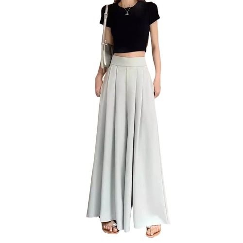 Extra-large flared wide-leg pantskirt for women, 2025 Spring/Summer collection: lightweight pleated suit pants with high waist, elegant drape, and a slimming, casual chic design.