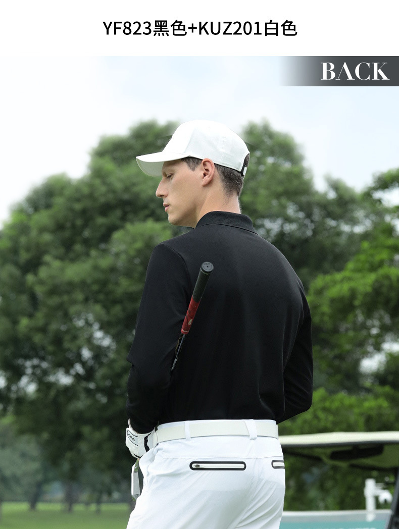 Áo polo nam dài tay golf PGM chất liệu waffle thoáng khí co giãn cao — Tay áo dài màu đen [kết cấu bánh quế/viền xẻ/độ đàn hồi cao ở mọi mặt] YF823 chi tiết 23