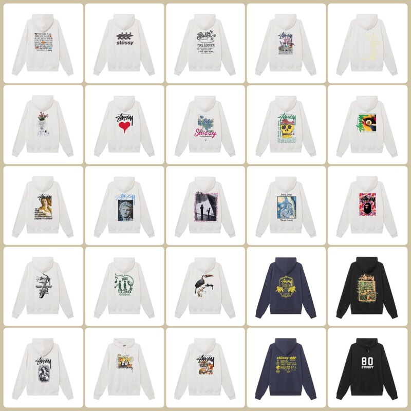 High-end Stussy hooded sweatshirt in basic colors, loose fit, creative print, unisex, wholesale