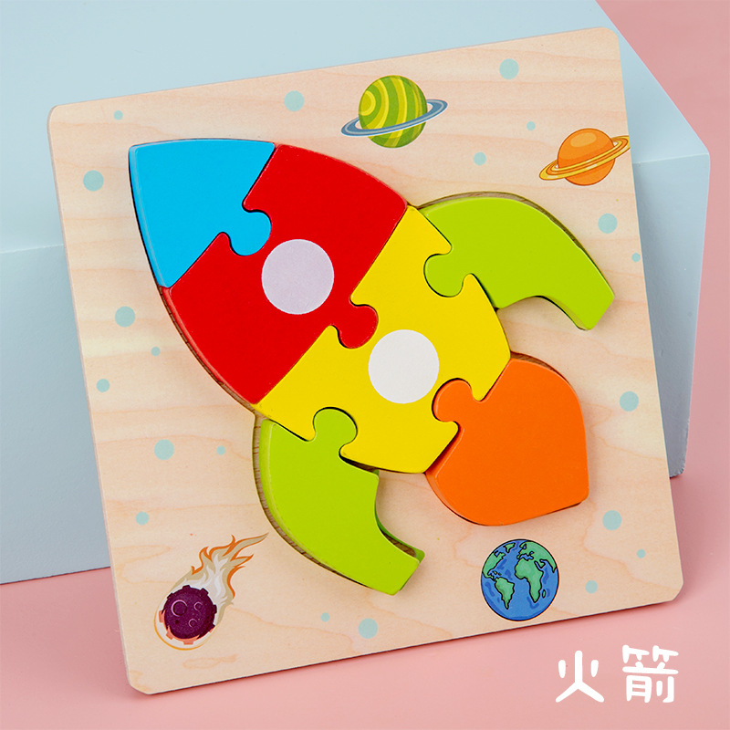 Simulación de madera de dibujos animados vehículo animal rompecabezas educación temprana bloques de construcción niños bebé cognición rompecabezas tridimensional al por mayor