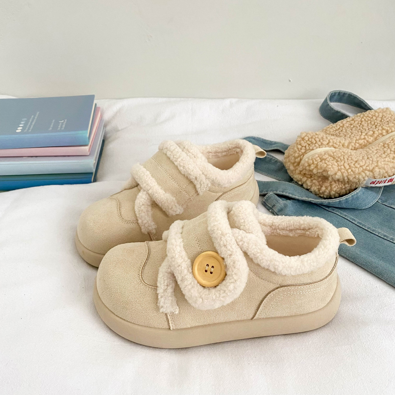 Zapatos de invierno de mujeres calientes y antideslizantes con velcro de estilo universal 2025 nuevos zapatos de altura baja con botas de nieve de lana gruesas