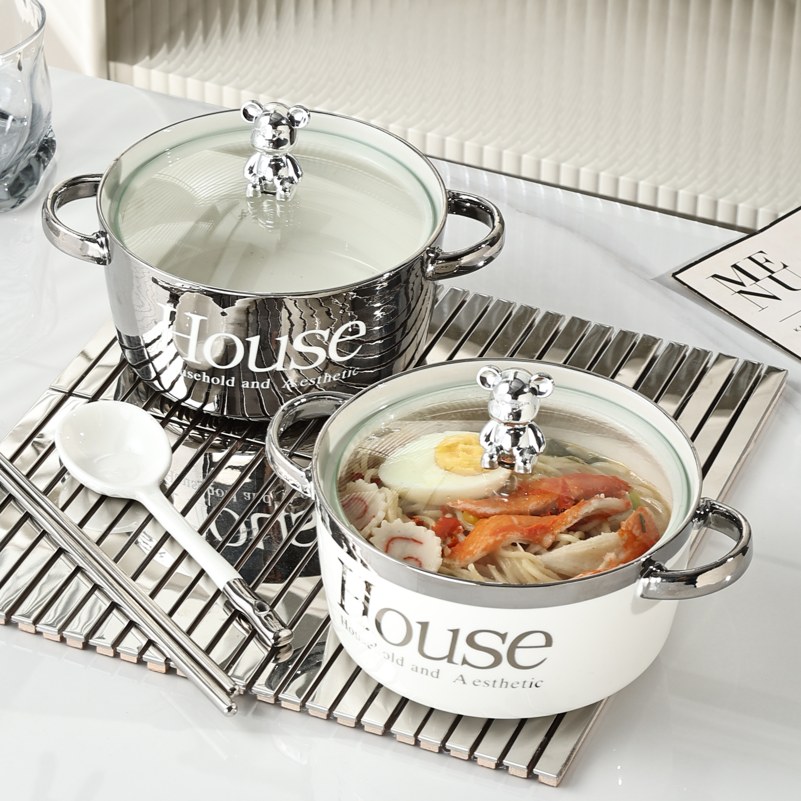 Tazón desechable Tazón de arroz para dormitorios Tazón de fideos con tapa Tazón de sopa caliente Tazón de fideos