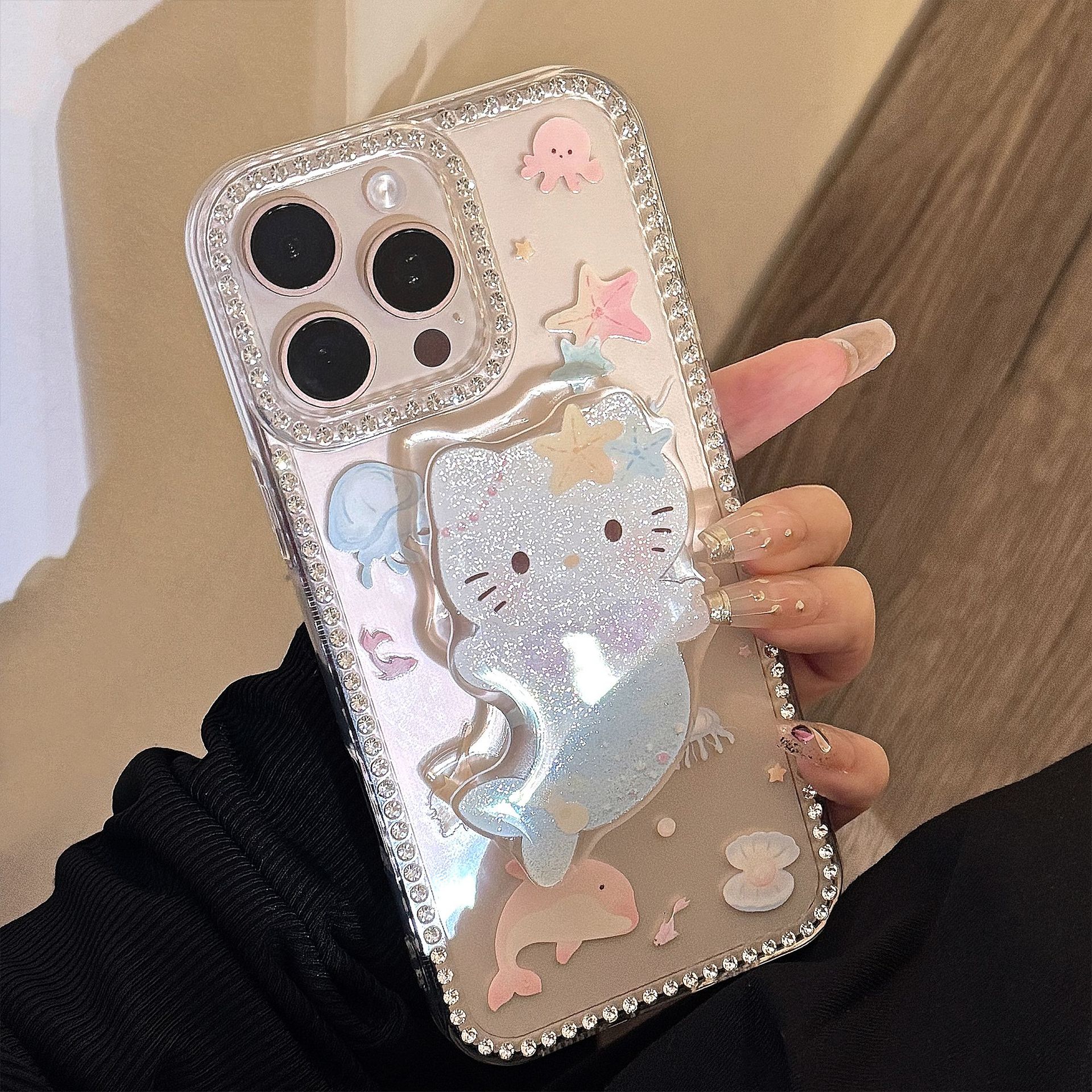 Verano de dibujos animados sirena KT para iPhone15/16 funda para teléfono móvil 14ProMax nuevo 16Pro chica 13PM