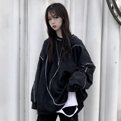 2024 Korean Style New Autumn Wear Thin Round Neck Distinctive Sweat Women's Long-sleeved Loose All-match Fashionable Outer Wearing Top for Students