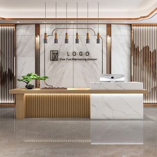 Modern Chinese-Style Company Hotel Front Desk Reception Desk Retro Teahouse Shop Wood Color Cashier Beauty Salon Bar