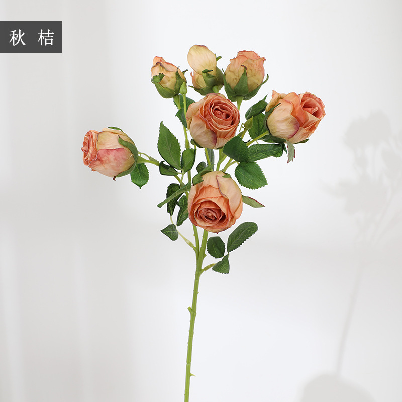 7 flores de rosa retrógrada flores de imitación de bordes de rojo flores secas flores de decoración de mesa de comedor accesorios de fotografía