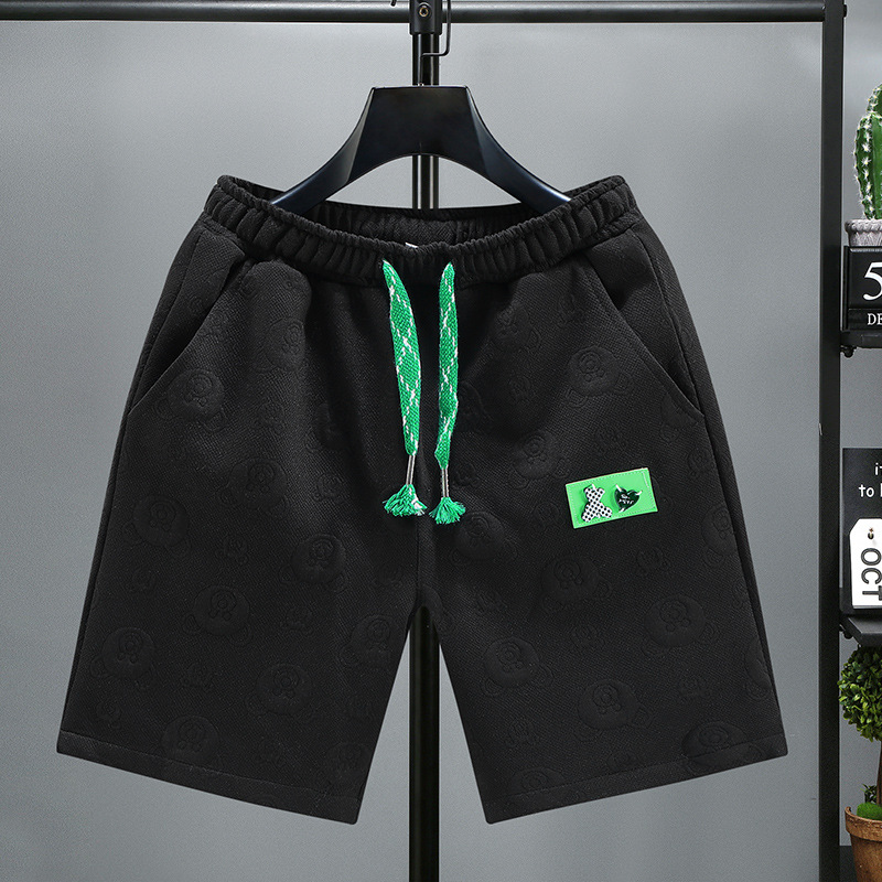 Shorts pour hommes, pantalons décontractés minces d'été, pantalons de sport de plage à cinq points tricotés de marque ample et tendance, grands shorts et pantalons moyens_voghion.com