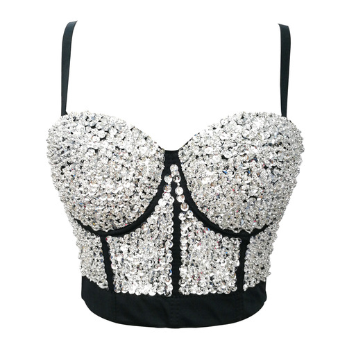 European and American Amazon gold and silver starry beaded bra stage performance clothing sexy tube top fishbone suspender for women