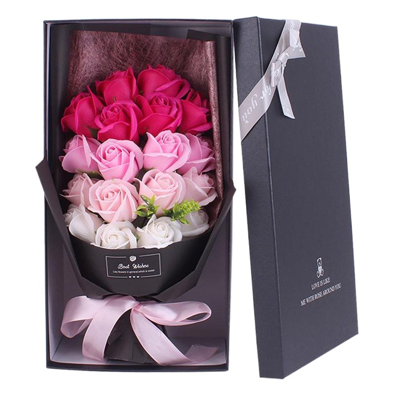 Regalo para el Día de San Valentín, ramo de 18 rosas terminadas, caja de regalo, regalo para el Día de la Madre, caja de regalo para cumpleaños, Día de San Valentín