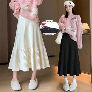 in stock Pregnant Women's Knitted Pleated Skirt Autumn and Winter New plus size Non-abdominal Slimming Mid-length A- line Umbrella Skirt