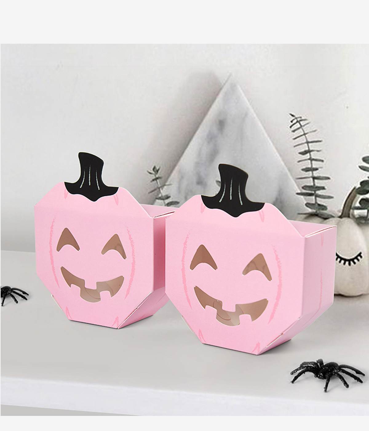 Caja de regalo de galleta de caramelo hueca de calabaza rosa linda original Caja de embalaje de caramelo de punto 10/paquete