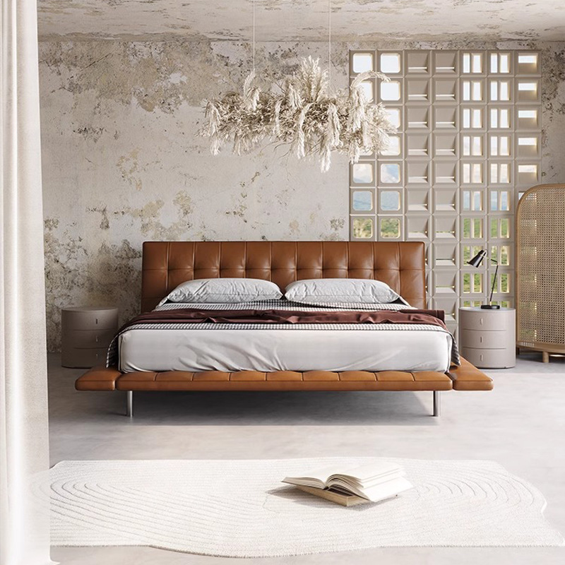 Cama de cuero minimalista italiana Villa de diseño 2 * 2m cama principal cama doble negra