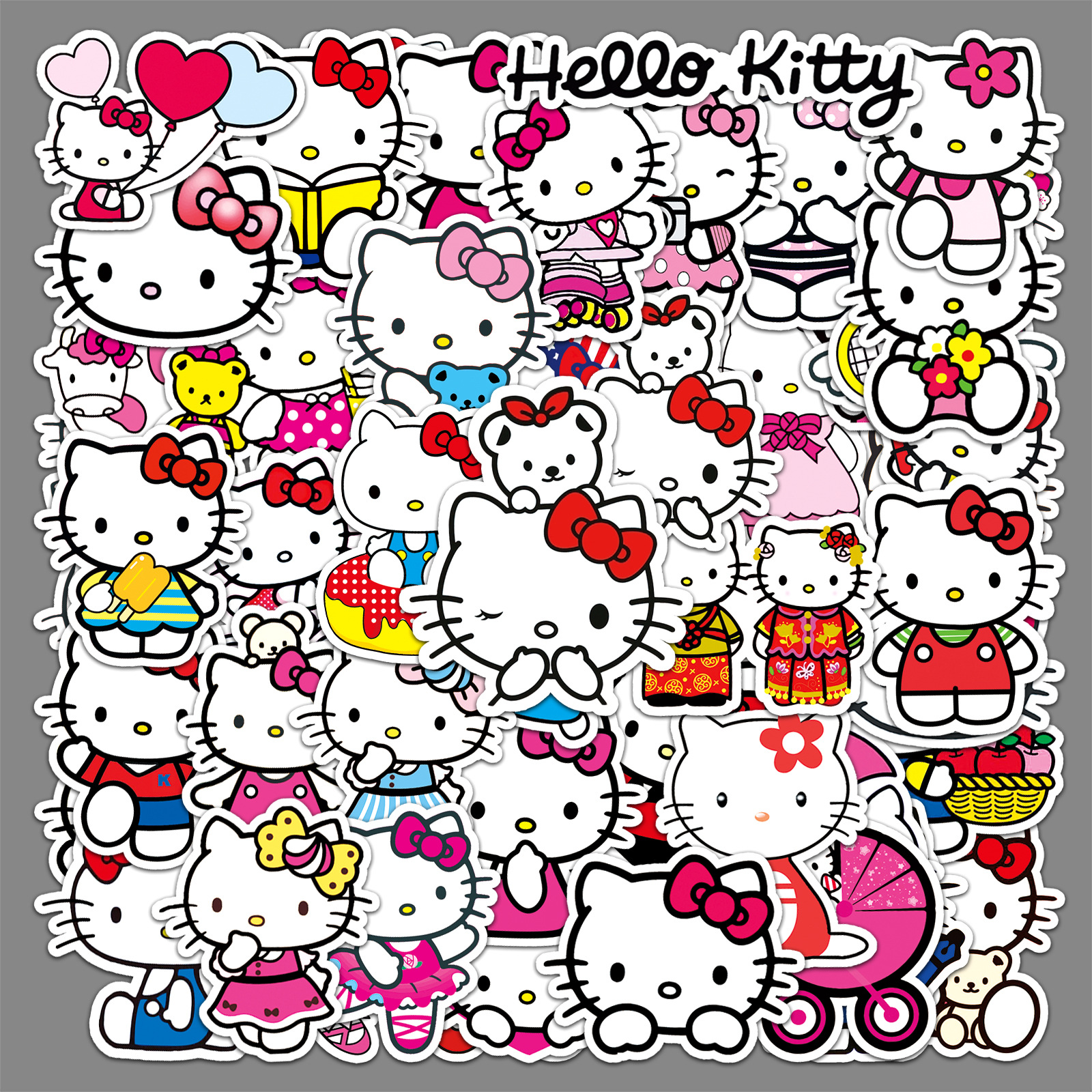 50张hello kitty卡通KT猫可爱猫咪动物防水装饰车身贴手机壳贴纸