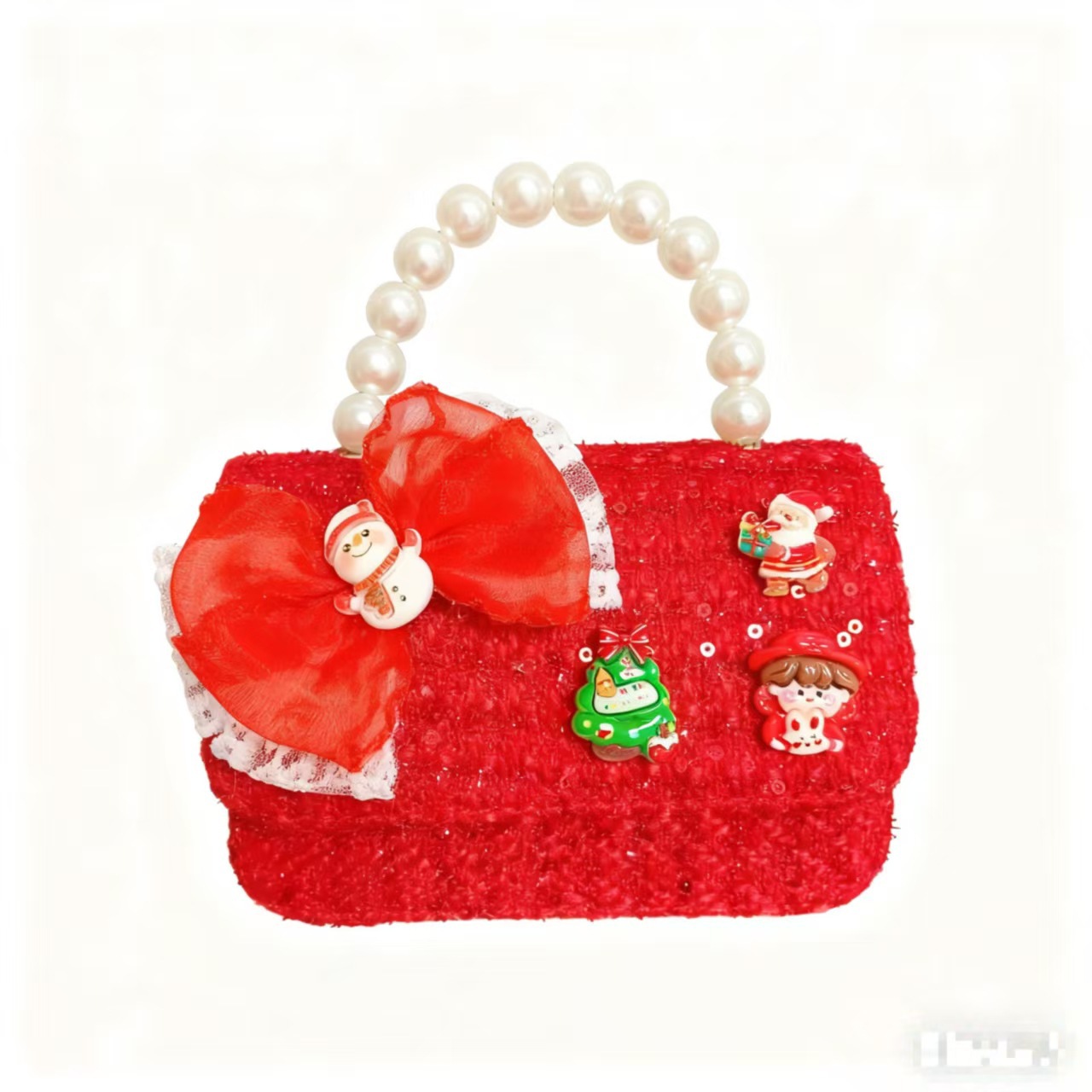 Cartera de Año Nuevo rojo arco de papá Noel bolso de perla pequeña cadena de viento fragante bolso de hombro