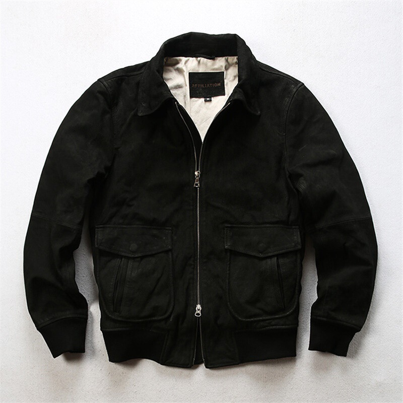 Cross-border SpeciAlizes in Distressed First-lAyer Yellow Cowhide LeAther JAcket Men's LApel A2 Air Force Flight Suit Genuine LeAther JAcket