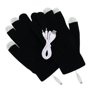 Утепленные перчатки с подогревом USB — синий/чёрный/серый, средний размер, кабель USB включён
