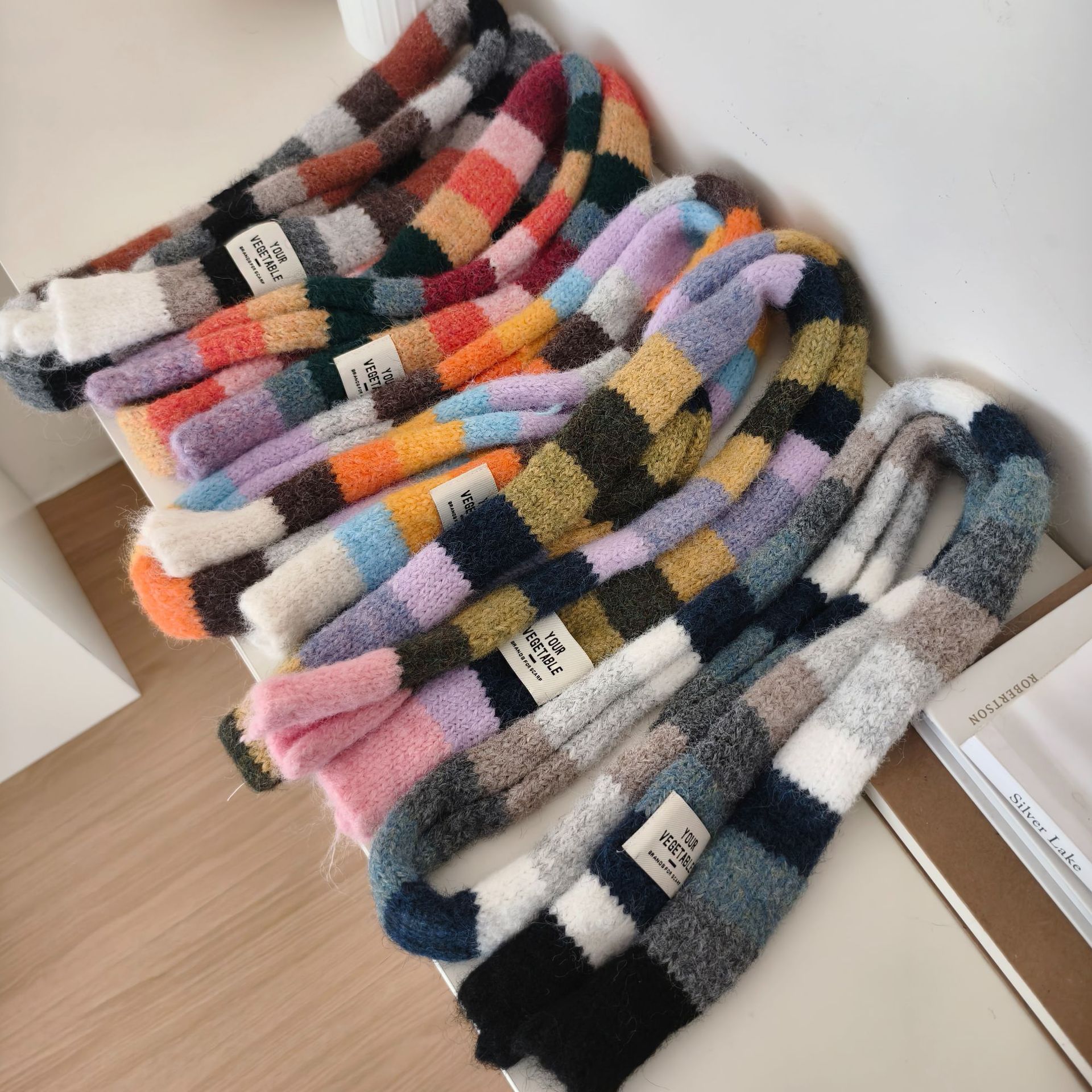 South Korea Y2K Sweet Cool Spice Girl Style Narrow Scarf with Wool Contrast Stripe Autumn and Winter New Men's and Women's Fashionable Single Product