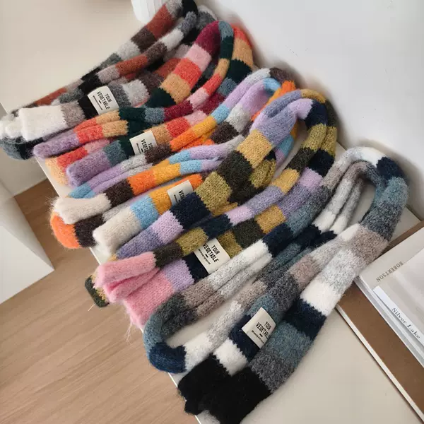 South Korea Y2K Sweet Cool Spice Girl Style Narrow Scarf with Wool Contrast Stripe Autumn and Winter New Men's and Women's Fashionable Single Product