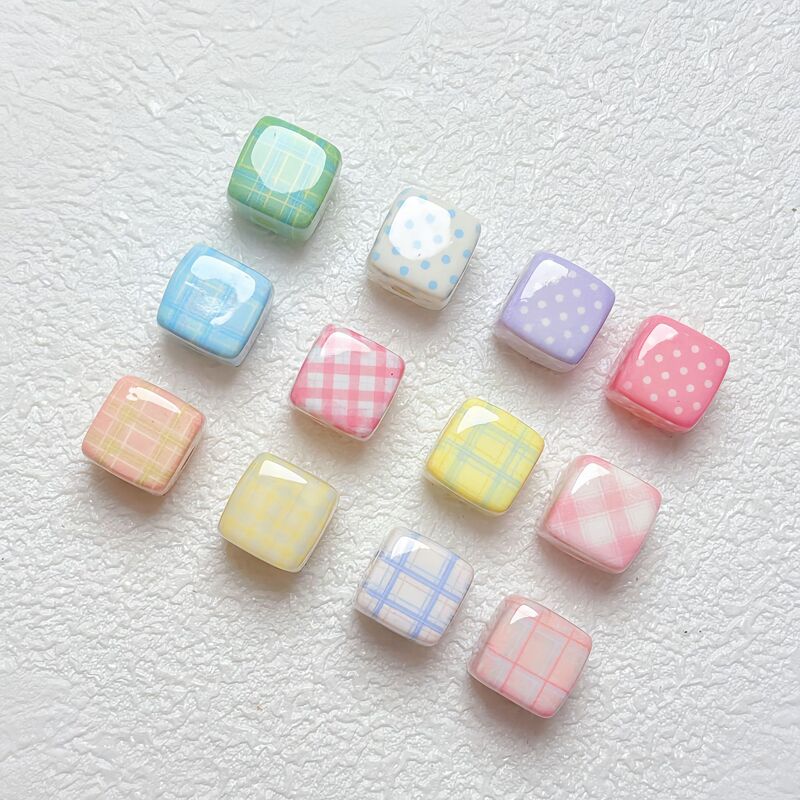 Fresh Cream Wave Plaid Square Straight Hole Beaded DIY Handmade Bracelet Necklace Beaded Material Jewelry Accessories