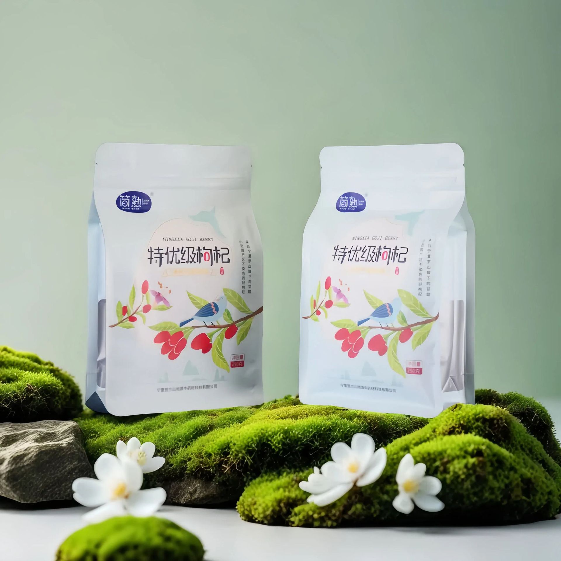 厂家直销250克八边封枸杞食品包装袋 磨砂开窗logo八边封封枸杞袋