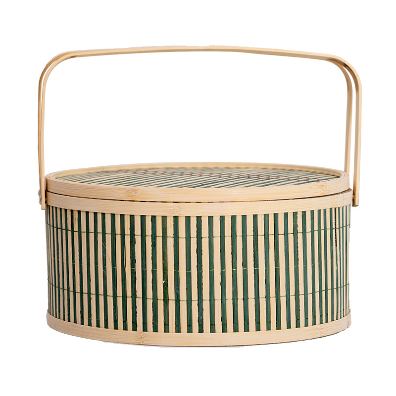 Cesta de bambú de mano con tapa, caja de regalo del Festival del Medio Otoño, caja vacía, cesta de frutas, embalaje especial local, cesta de bambú de recuerdo, cesta de regalo
