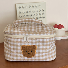 Curly Patch Bear Cosmetic Bag Cute Niche Female Storage Bag Student Portable Large Capacity Cotton Quilted Handbag