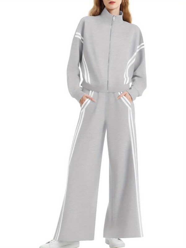 Women's 2 Piece Outfits Zip Up Sweatshirt Contrast Striped|undefined